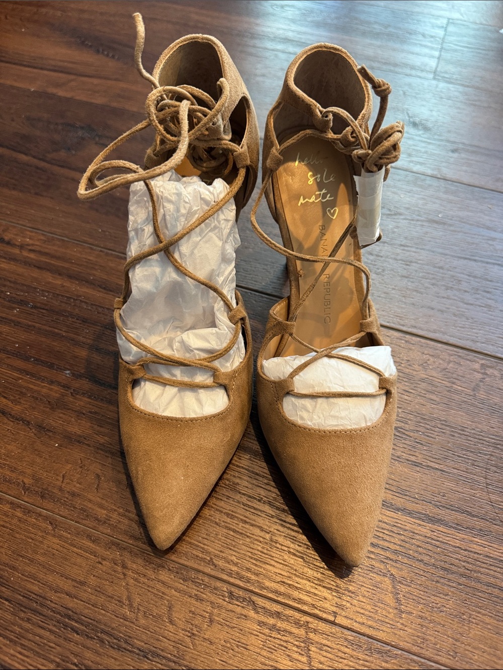 Banana Republic Tan Suede Lace-Up Pointed Heels. No Box
